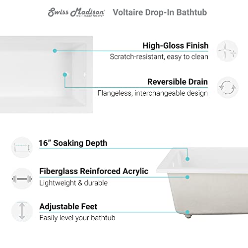 Swiss Madison Well Made Forever Sm-Db570, Voltaire 60"X36" Acrylic Drop-In Bathtub #TOP4
