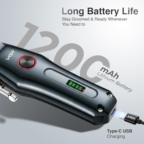 Image of VGR V-969 Professional Salon Series Hair Clipper - 180 Minutes Runtime, Turbo Function, 1200mAh Lithium Battery, LED Display, USB Charging, Cord /Cordless, 4 Guide Combs & Precision Trimming (Red)
