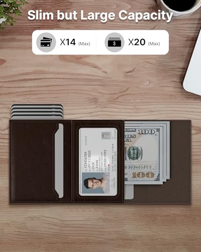 Image of typecase Mens Wallet Card Holder: Pop Up Aluminum Case, Genuine Leather, Smart, RFID Blocking, Slim, Minimalist, Front Pocket - 9-14 Card Capacity | ID Window | Cash Slot (Black Brown)
