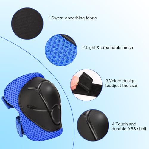 Kids Protective Gear Set - Knee Pads Elbow Pads with Wrist Guards for Ages 3-12 | 3-in-1 Safety Protective Gear for Skating, Cycling, Biking, Roller Skates, Scooters (Blue, ‎M(8-12Years)) - Thumbnail 5