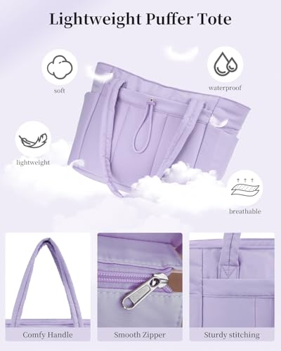 Image of Puffer Tote Bag for Women Handbag Nurse Bag with Cup Holder & Laptop Compartment & Trolley Sleeve for Work Travel