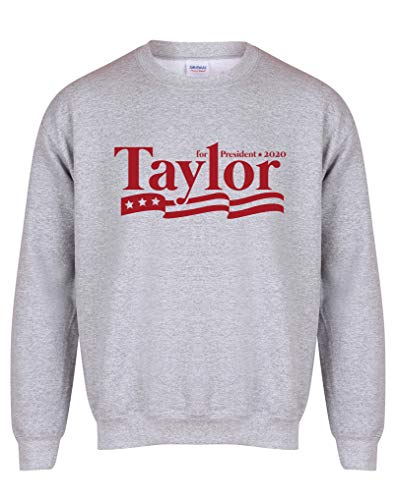 Kelham Print Unisex Slogan Sweater Jumper Taylor For President 2020 Grey Large with Red