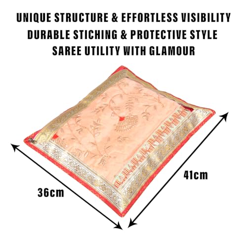 Image of Kuber Industries Saree Cover | Clothes Storage Bag | Single Packing Saree with Zip Closure | Wardrobe Organizer | Cloth Stoarge Organizer | 4 Side Lace Saree Cover | Pack of 6 | Pink