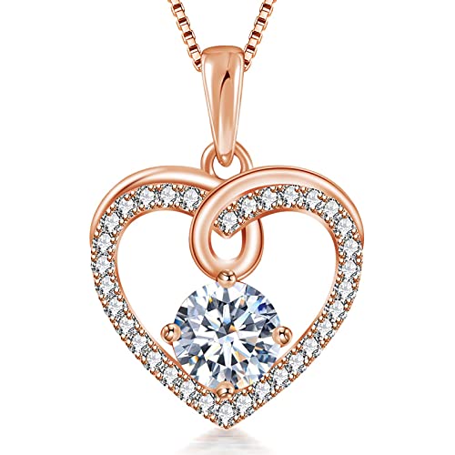 VAN RORSI&MO Starlight Heart Necklace 14k Rose Gold Plated Heart Necklaces for Women April 5A Cubic Zirconia Necklaces for Women Shine Heart Pendant Necklace Jewelry Gifts for Women Mom Girls