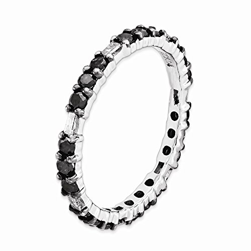 Solid 925 Sterling Silver Stackable Black Diamond Ring Eternity Band Size 6 (.882 Cttw.) #TOP28