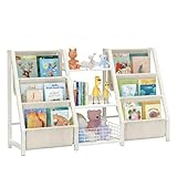 BORISI Libreria Infantil Estanteria Montessori，Estantería de Juguetes con 6 estantes y 3 Compartimentos Abiertos, Blanco