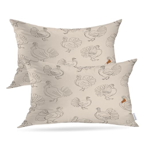 Batmerry Turkey Silhouettes Continuous Line Throw Pillow Covers, Hand Drawn Pattern Decorative Pillow Covers Digital Printing Blended for Couch Sofa Bed Invisible Zipper 12X20 in(Set of 2)