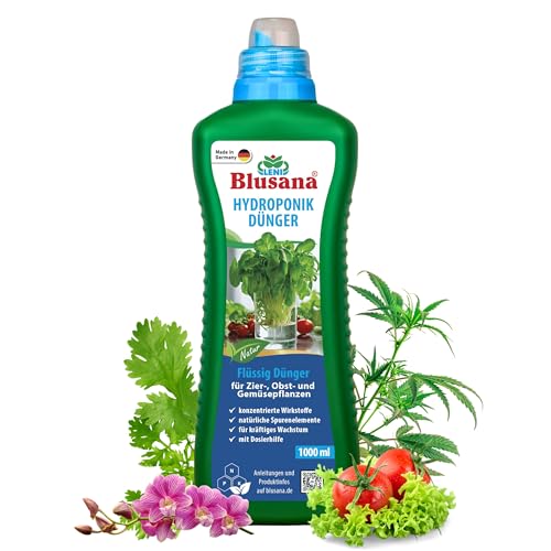 Blusana Hydroponik & Hydrokultur Dünger XL Flasche 1l NPK 7-3-6 Flüssigdünger für Zimmerpflanzen Obst & Gemüse in Nährlösung | gesundes Wachstum & reicher Ertrag