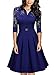 Missmay Women's Vintage 1950s Style 3/4 Sleeve Lace Flare A-Line Dress (Small,Bright Blue)