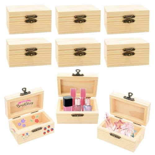 Coriver Petite Boite en Bois - 6 Mini Coffres au Trésor Non Finis avec Couvercles et Fermoirs, Mini Cadeau Anniversaire Enfant, Boite Decorative pour Objets...
