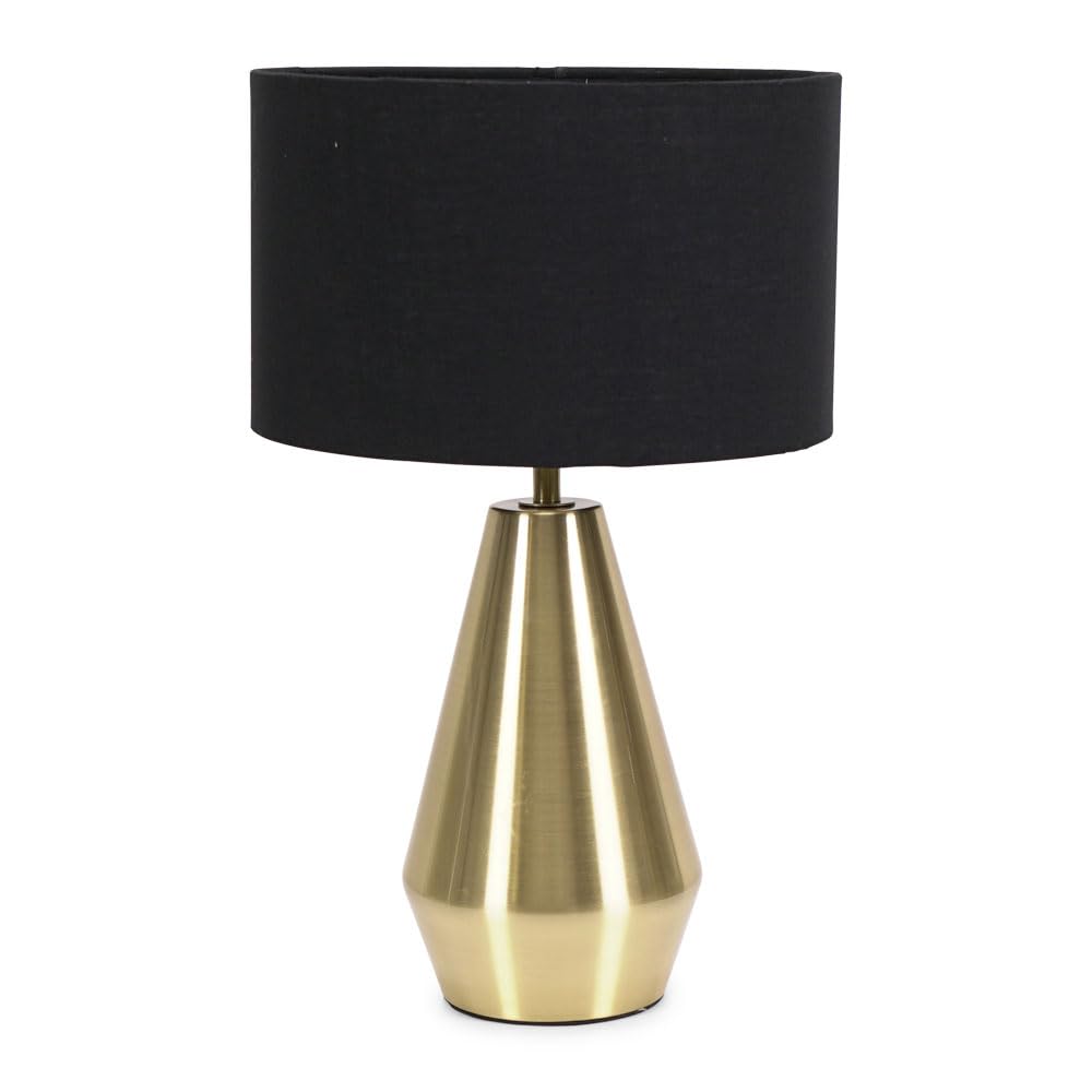 Valuelights Black Jax Antique Brass Metal Dimmable Touch Table Lamp With Fabric Drum Shade In