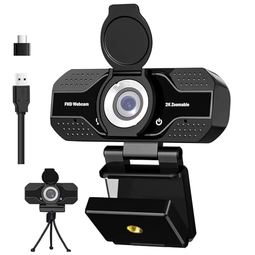 YOUPECK 4K 2K 1080P HD Webcam with Microphone, Noise Cancellation, Privacy Cover, Wide-Angle Lens, Auto Light Correction, Plug & Play USB Webcam for Laptop, Desktop, PC, Streaming (2K)