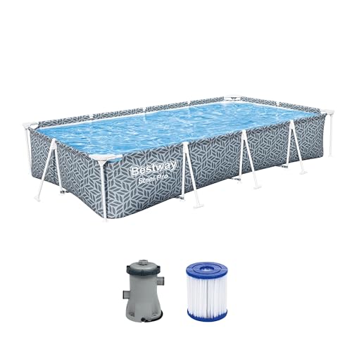 Bestway Steel Pro Frame Pool Set mit Filterpumpe 366 x 201 x 66 cm, Blattform-Design, eckig