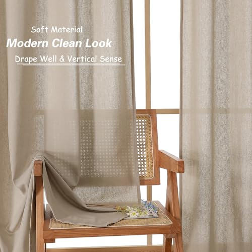OWENIE Colin Linen Kitchen Curtain 54 Inch Length for Bedroom Living Room 2 Panels Set, Semi Sheer Light Filtering Linen Textured Curtains Rustic Style Farmhouse Drapes, 2 Panels, 42x54 Inch - Thumbnail 3