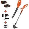 BLACK+DECKER 20V MAX Cordless Hedge Trimmer, 22-Inch (LHT2220) & 20V MAX* POWERCONNECT 10 in. 2in1 Cordless String Trimmer/Edger + Sweeper Combo Kit (LCC222)