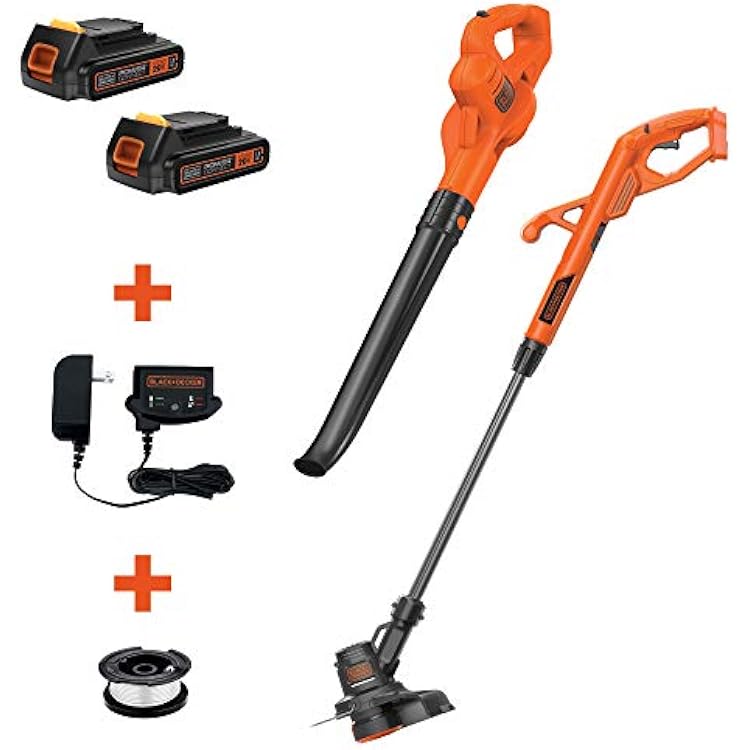 BLACK+DECKER 20V MAX Cordless Hedge Trimmer, 22-Inch (LHT2220) & 20V MAX* POWERCONNECT 10 in. 2in1 Cordless String Trimmer/Edger + Sweeper Combo Kit (LCC222)