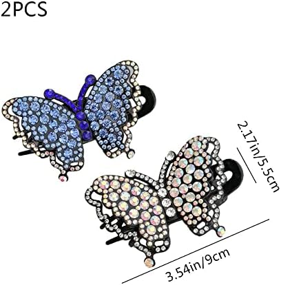 2 Pcs Hair Claw Clip Delicate Rhinestone Hair Claw Fashion Three Dimensional Butterfly Shaped Hair Accessories for Women Ladies Girls