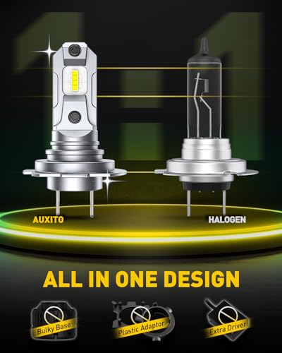 Image of AUXITO H7 Bulbs, 600% Brighter 6500K White, 1:1 Mini Size No Adapter Needed, 3 Min Quick Install, No Flicker, 99% Compatibility, Pack of 2
