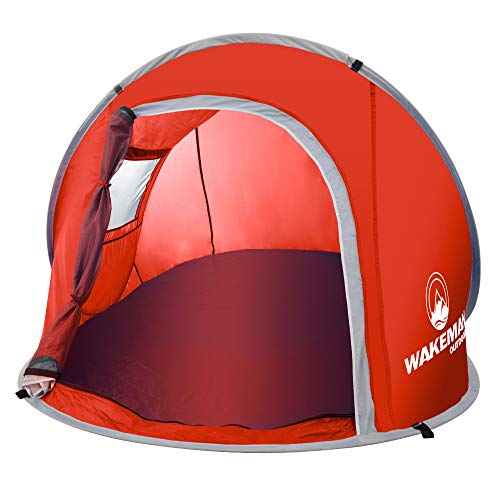 Pop-up Tent 2 Person, Water Resistant Barrel Style Tent for Camping with Rain Fly and Carry Bag, Sunchaser 2-Person Tent by Wakeman Outdoors (Red) - Image 4