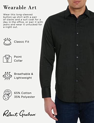 Robert Graham Men's Serpens Woven, Long-Sleeve Button-Down Shirt, Black, Large #TOP1
