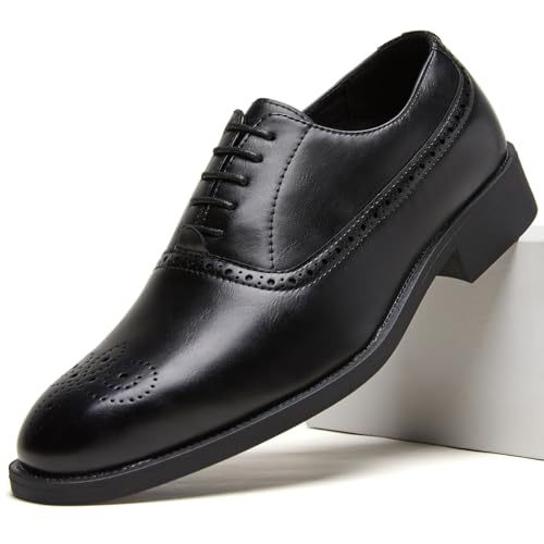 Mens Wingtip Brogue Dress Shoes - Leather Formal Oxfords for Business Wedding & Office (BLACK Adult 41 Numeric EU Footwear Size System Medium)