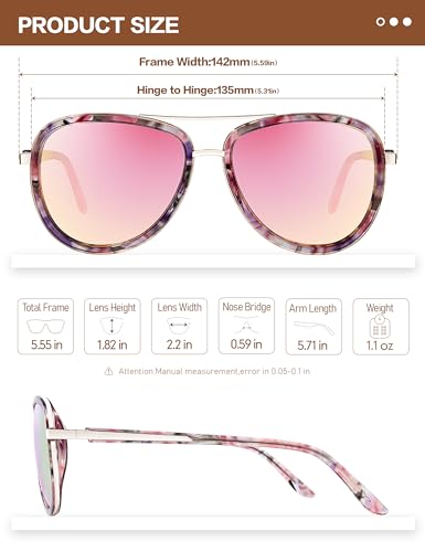 BIRCEN Polarized Sunglasses for Women UV - Protection Womens Retro Mirrored Shades with Acetate Frame BC20013