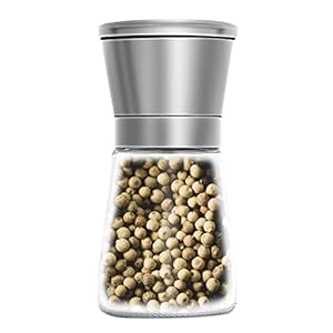 ACMEMAKE Pepper Grinder, Spice Mill with Ceramic Blades, Salt Grinder Refillable, Stainless Steel Dust Cover, Pepper Mill for Kitchen or Outdoor Picnic (180ML)