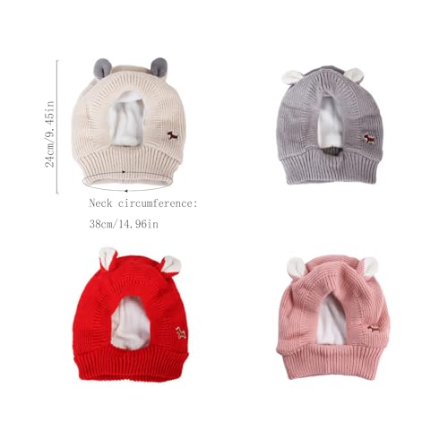 LERTREEUK Haustier-Strickmütze Winter Warme Hundemütze Balaclava Thermokopfbedeckung mit niedlichen Ohren für große Hunde (Grau)