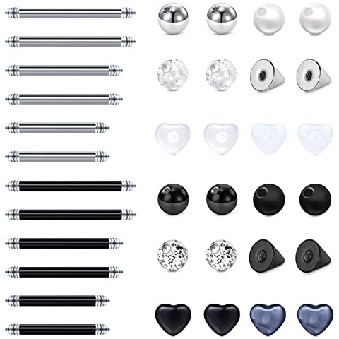 Funseedrr 18 Pairs Replacement Balls Straight Barbells for Tongue Bars Nipple Bars Surgical Steel Acrylic 14G 12/14/16mm Body Piercing Jewellery Cover