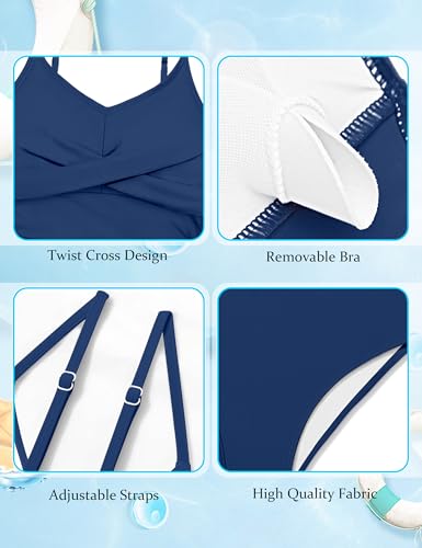 Image of Girls Swimsuit 2 Piece Bathing Suit Criss Cross Ruched Girl Tankini Sets Printed Girls' Swimwear for 9-18 Years