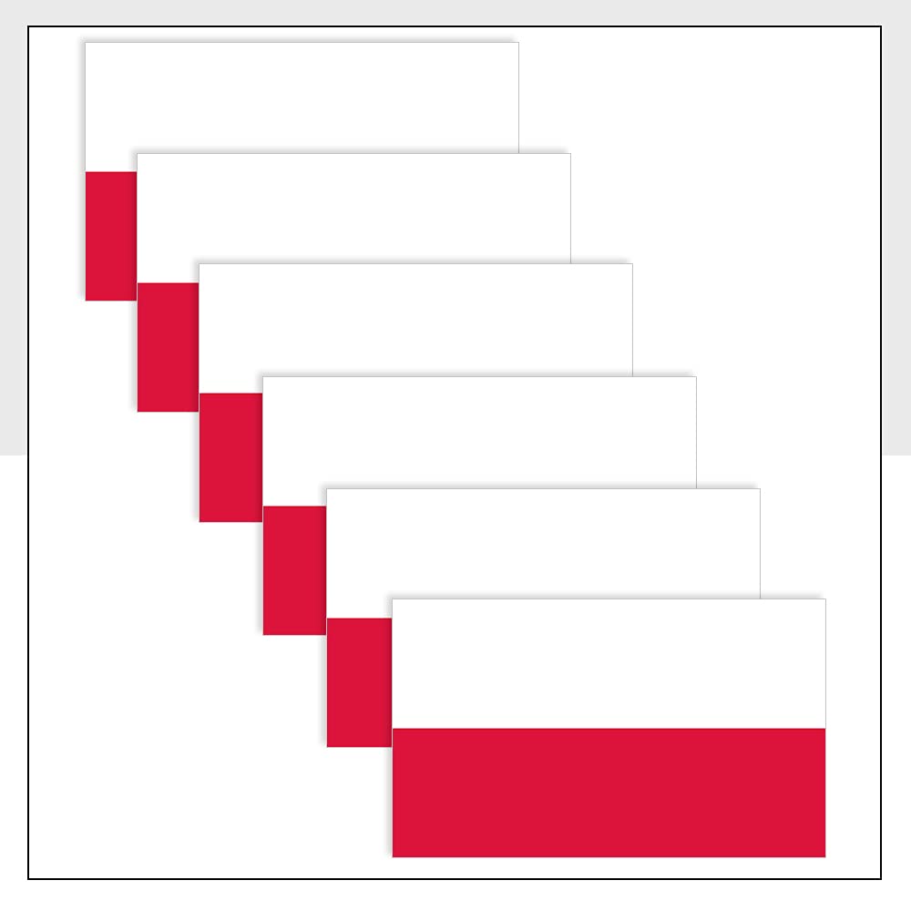 Poland Flag Fridge Stickers Pack of 6 (50 x 33mm) Waterproof POL Flag Labels for Bike Van Windows Helmet Bumpers Packwith® #P1063