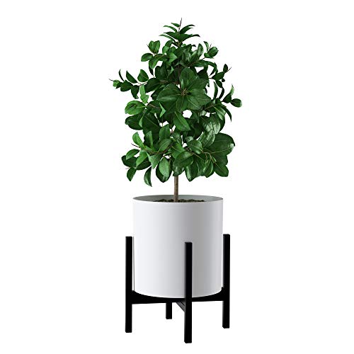 Faithland Plant Pot 12 Inch - Perfectly Fits Mid-Century Modern Plant Stand - Drainage Plug And Drainage Mesh Screen - Matte White #TOP6