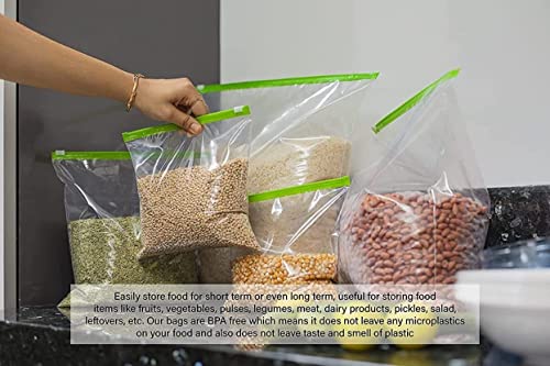 Image of Vegetable Bags Fridge Storage Bag Sabji Fruits Pouch Refrigerator Produce bags, Leakproof Food Storage Bags for Marinate Meat, Vegetables, Fruits Organization (20 PCS GREEN ZIPPER BAG)