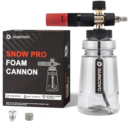 Raincovo Foam Cannon Wide Mouth for Pressure Washer, Thick Snow Foam Lance for Car Wash, Adjustable Soap Cannon with 1/4 Inch Quick Connector, Additional 1.1mm Orifice Nozzle