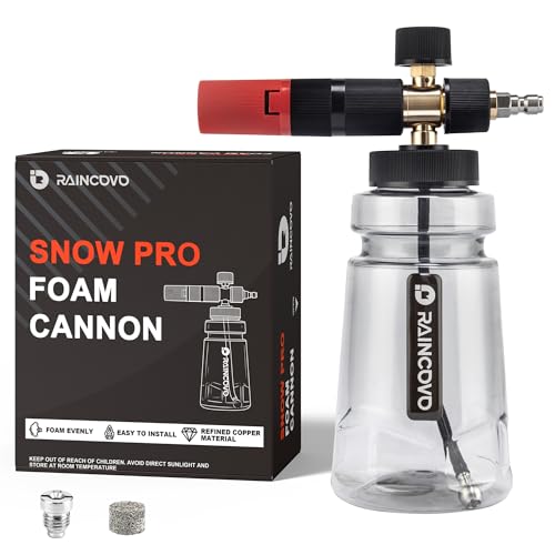 Foam Cannon Wide Mouth for Pressure Washer, Thick Snow Foam Lance for Car Wash, Adjustable Soap Cannon with 1/4 Inch Quick Connector, Additional 1.1mm Orifice Nozzle