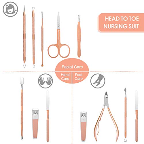 Manicure Set Cuticle Pusher Kit Nail Clippers Care Tools Daily Grooming Gift Choice for Women Girls with Travel Leather Case 10 in 1 (Black)