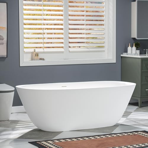 WOODBRIDGE 67" L x 32-5/8" W Luxury Contemporary Solid Surface Stone Resin Freestanding Bathtub in Matte White by WOODBRIDGE - Image 4