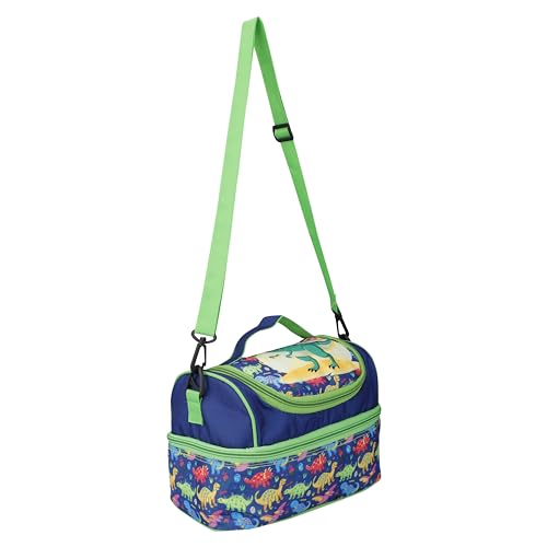 Image of Ji and Ja Multi Compartment Dual Slot Lunch Bag Double Insulated Tiffin Lunch Bag with Multi Zipper Pockets for School (Dinosaur Multi)