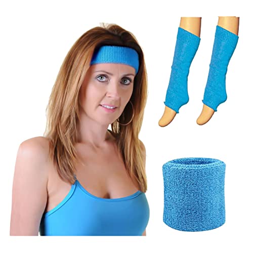 Conjunto de pulseras para mujer, diadema y calentadores, para mujer, diseño temático, para fiestas de los años 80, accesorio de disfraces, turquesa, Talla única Cover