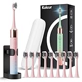 Kuicur Portable Electric Soft Toothbrush with Travel Case, 90-Day Largest Battery Life, 10 Brush Heads, 5 Modes Deep Clean, Ergonomically-Designed for Enhanced Comfort - Ideal Gift for Adults & Kids