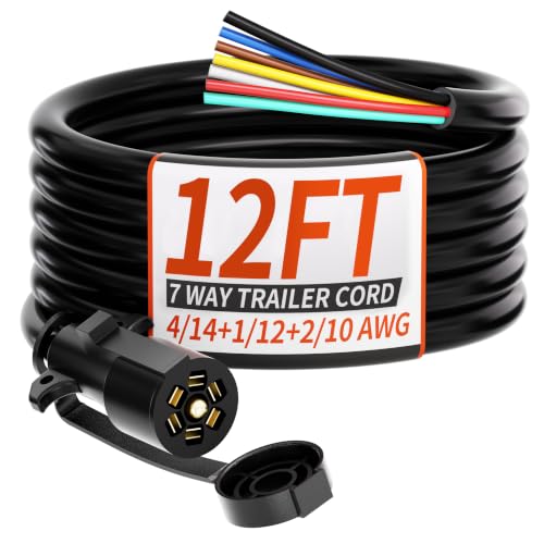 PlugSaf 12FT 7 Way Trailer Plug Heavy Duty 7 Pin Trailer Wiring Harness