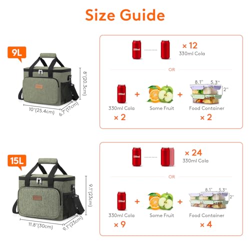 Image of Lifewit Large Lunch Bag, Insulated Lunch Box, Soft Cooler Cooling Tote for Adult Men Women, Dark Green 24-Can (15L)