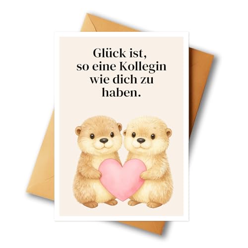 MURISE Abschiedskarte für Kollegin, Spruchkarte mit Otter-Motiv und Herz, Abschiedsgeschenk/Danke Geschenk für Lieblingskollegin, inkl. Umschlag, DIN A6