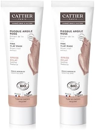 CATTIER Masque Argile Rose - bio Douceur,Hydratant - 100ml Pour Apaisant (Lot de 2)