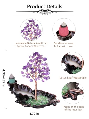 Top Plaza ATPUS30709 Waterfall Incense Burner, Backflow Burner Ceramic Stick Incense Holder Burner For Yoga Meditation, Leaf Shape Incense Crystal Tree Holder Aromatherapy Home Decoration-Amethyst thumb #5