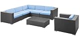 Modway EEI-606-EXP-LBU-SET Corona 7 Piece Outdoor Patio Sectional Set in Espresso Light Blue