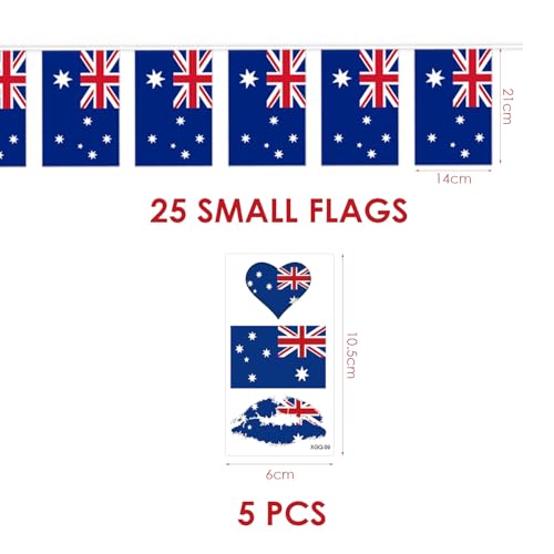 1 Stück Wimpelkette Mit Australischer Flagge, 5 Gesichtsaufkleber, Quadratische Schnurflaggen, Zugdekoration Mit Australischer Flagge, Wimpelkette, Gemeinsame Partys Und Feiern