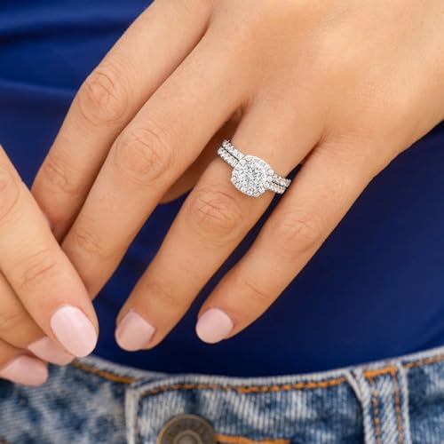 Aojun 14K Gold Vermeil S925 Sterling Silver 2CT Cubic Zirconia CZ Promise Halo Engagement Promise Eternity Ring Wedding Bands for Women4