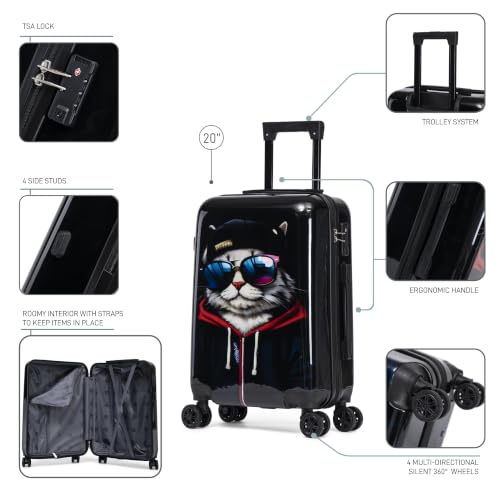 Image of InUSA Cat Print 20-Inch Carry-on Hardside Spinner Luggage Durable TSA Lock