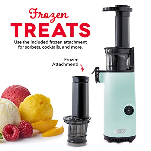 Dash Deluxe Compact Masticating Slow Juicer, Easy To Clean Cold Press Juicer With Brush, Pulp Measuring Cup, Frozen Attachment And Juice Recipe Guide - Aqua #TOP3